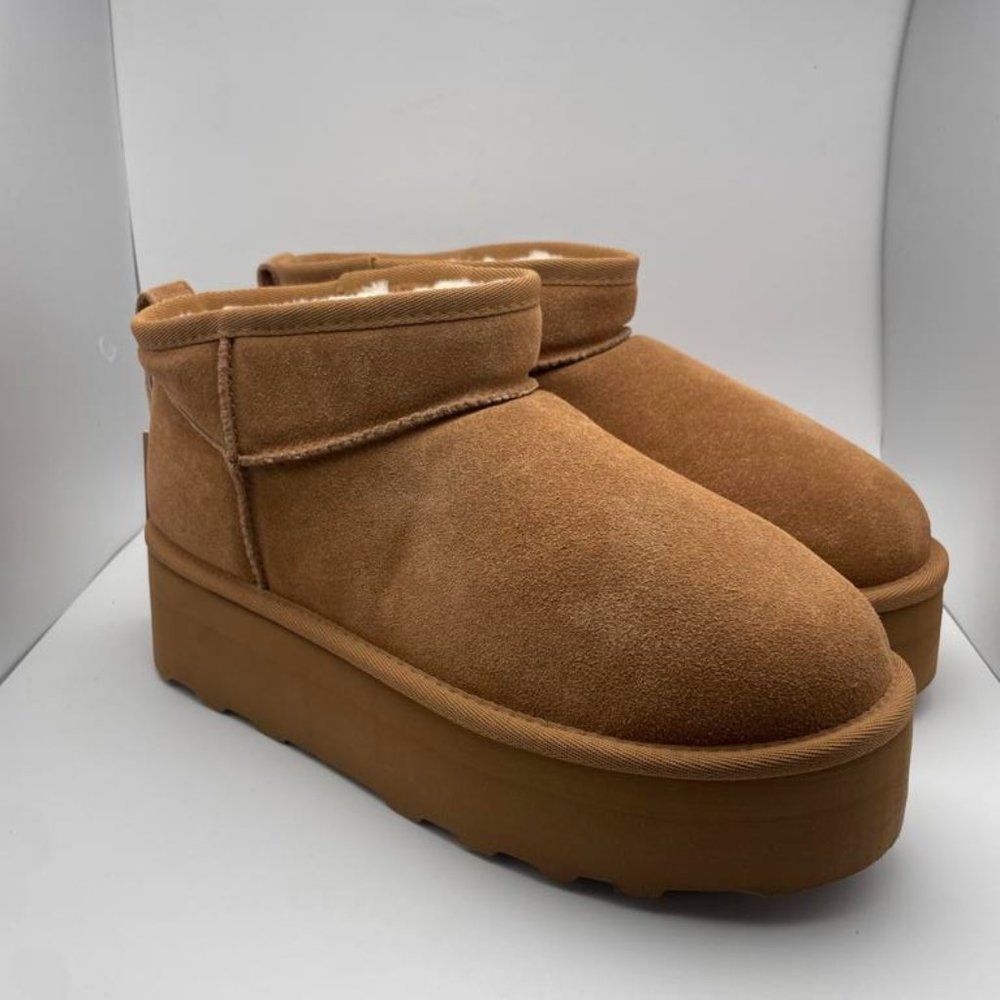 CUSHIONAIRE Women's Suede platform boot CHESTNUT 9.5
